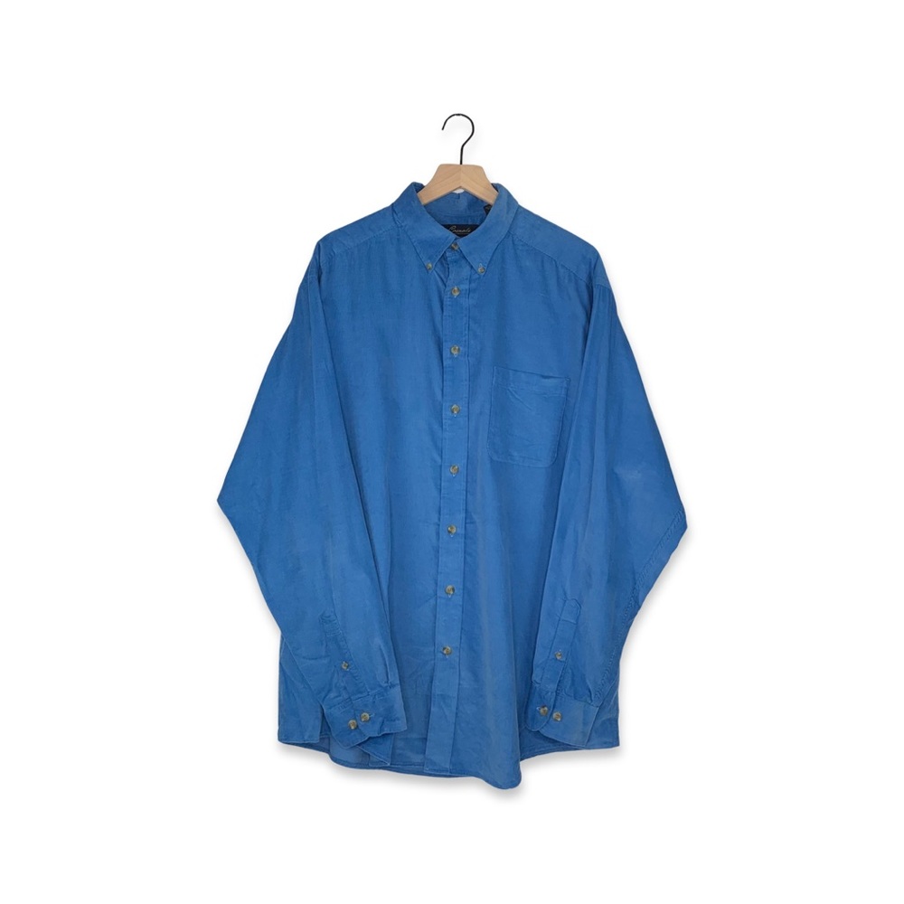 Roundtree & Yorke Casuals Blue Corduroy Long Sleeve Button Down Shirt
